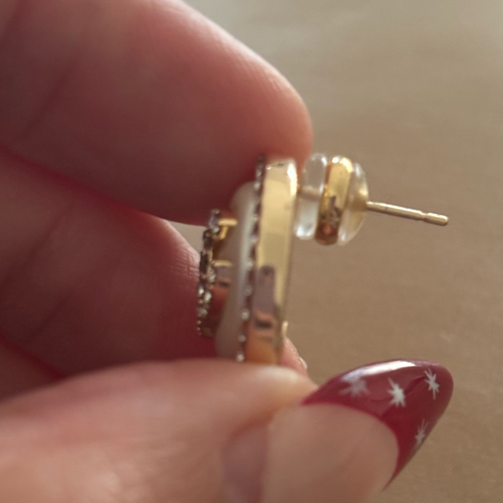 673. Upcycled Designer Gold, Faux Pearl With Crystal Embellishments Earrings - Picture 4 of 4